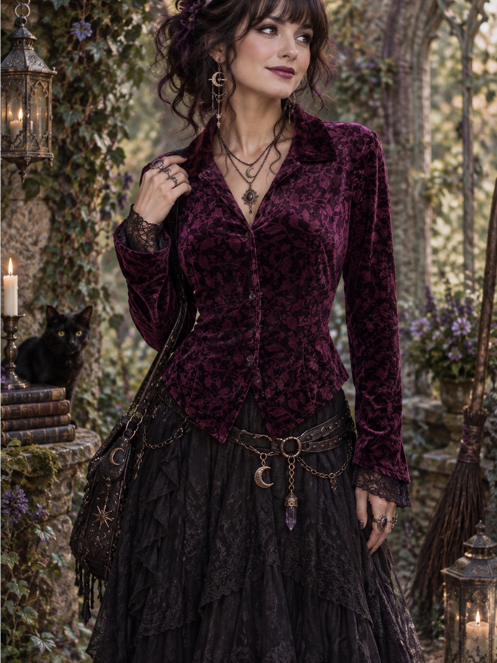 VTG Liz Claiborne Women's Velvet Burgundy Floral Whimsigoth Boho Fairy S